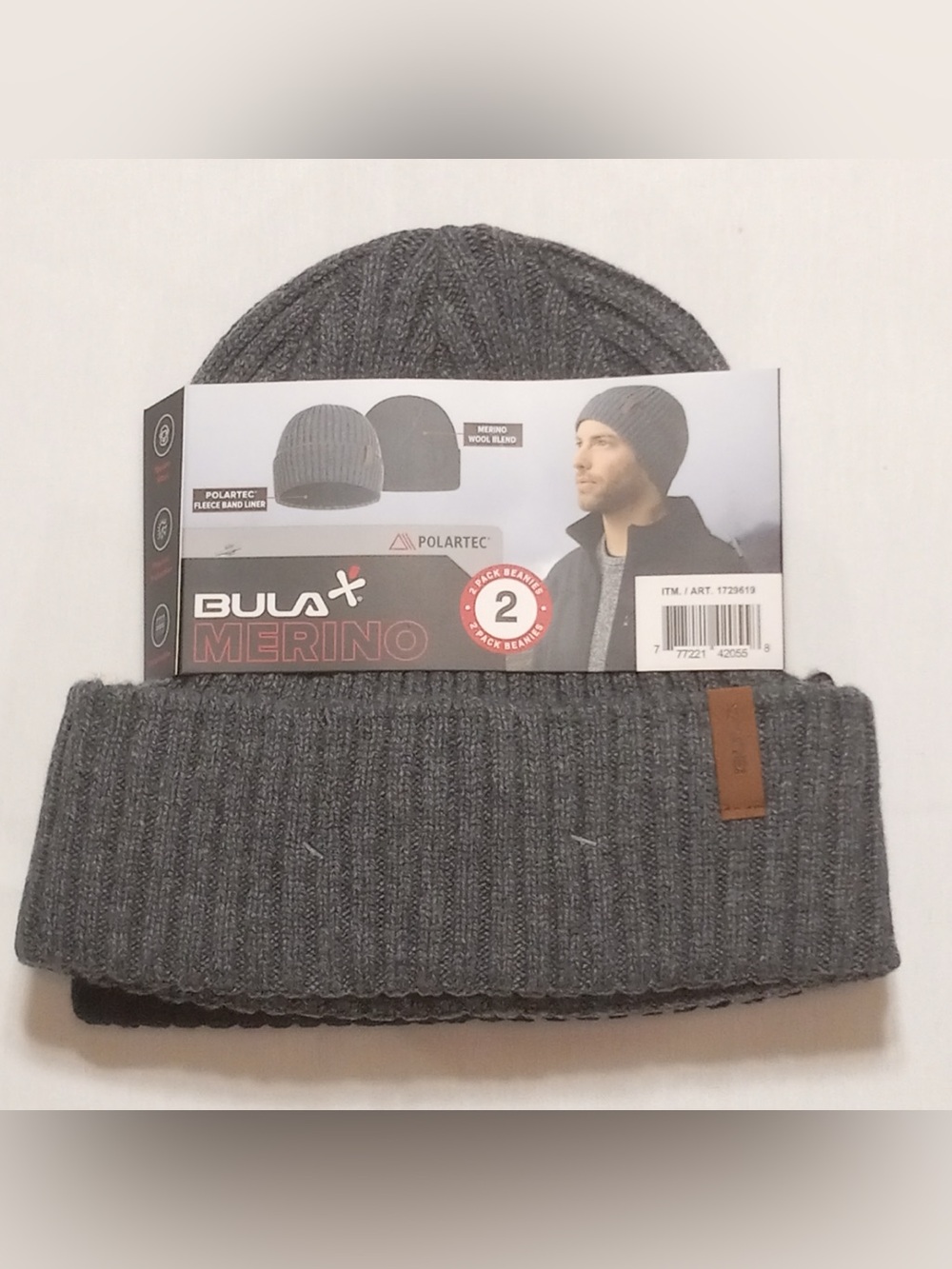 Bula Merino Ribbed Knit Beanie - Gray